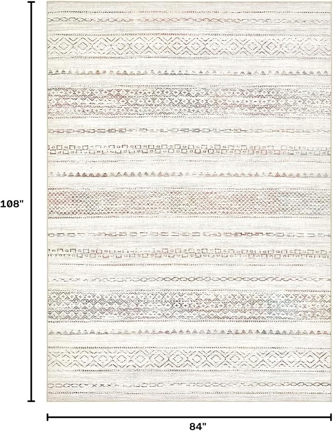 Nakagishi Area Rug Living Room Rugs: 7X9 Machine Washable Boho Large Neutral Farmhouse Stain Resistant Moroccan Indoor Floor Carpet for Bedroom Nursery Dorm Dining Room Home-Multi Color