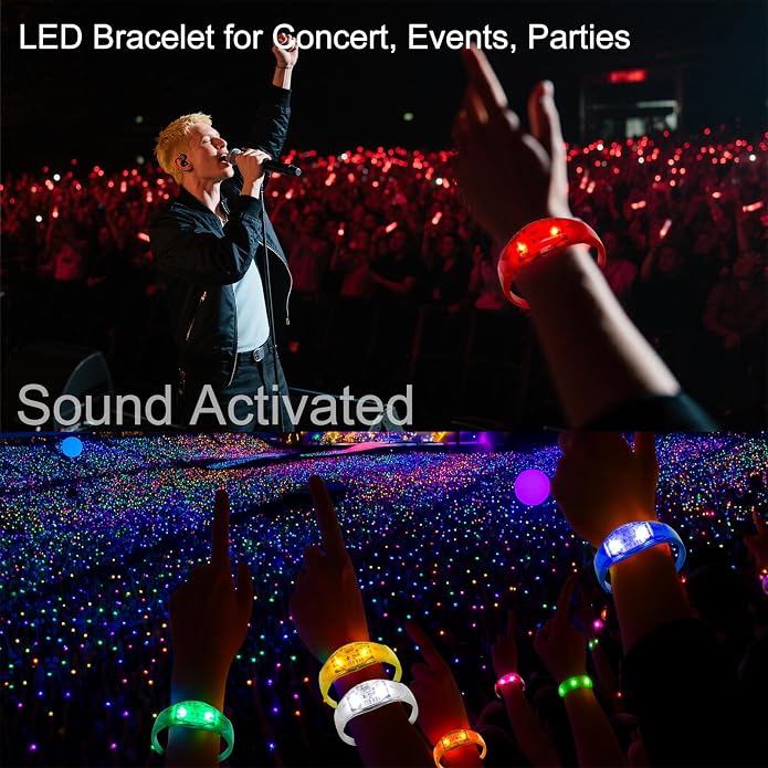 50 PCS Voice Activated Sound Control LED Flashing Bracelet colourful LED Glow Flashing Wristband Toys for Concerts, Sports, Night Events, Game Prizes, Party Favors