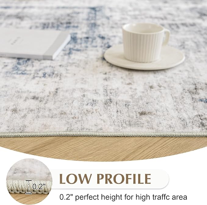 FMFUNCTEX 4x6 Washable Area Rug Brown Blue Abstract Modern Neutral Non Slip Low Pile Indoor Carpet Soft Throw Rug for Entryway Entrance Living Room Bedroom Dining Office Nursery Entry Kitchen Laundry