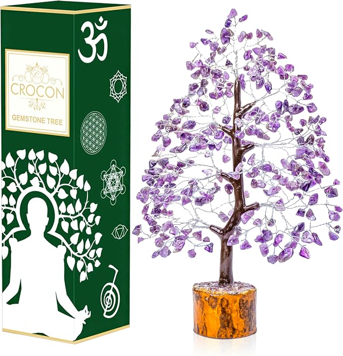 Crocon® Amethyst Crystal Tree of Life Birthday Gifts for Women Men, Friends, Healing Crystals Tree of Life Sister Gift for Her, Home Decor, Gift for Mom, House Warming Gift New Home Unique Gifts Idea