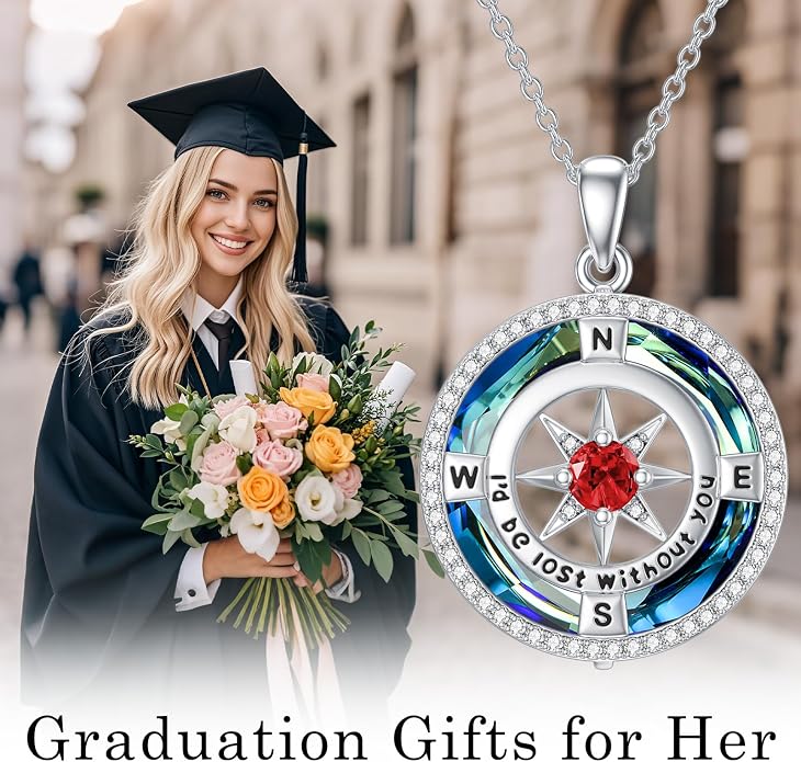 TOUPOP Necklace Gifts for Wife Compass Jewelry Women Anniversary Girlfriend Birthday Gift for Her Valentines I'd be Lost without You Sterling Silver Birthstone Necklaces