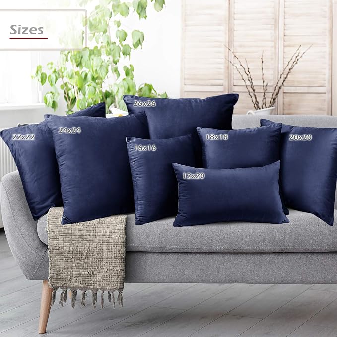 Nestl Throw Pillow Covers, Cozy Velvet Decorative Autumn Pillow Covers 22x22 Inches, Soft Solid Couch Pillow Covers for Sofa, Bed and Car, Set of 4 - Royal Blue