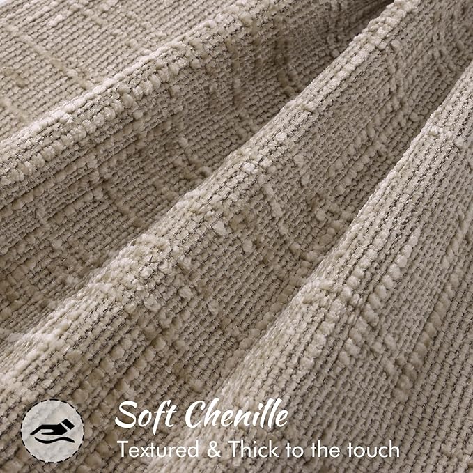decorUhome Chenille Decorative Throw Pillow Covers 24x24 Set of 2,Oatmeal | Soft Texture, Slubby Modern Design, Flange Edges, Cozy Accent Pillow Covers for Couch, Sofa, Bed, Living Room