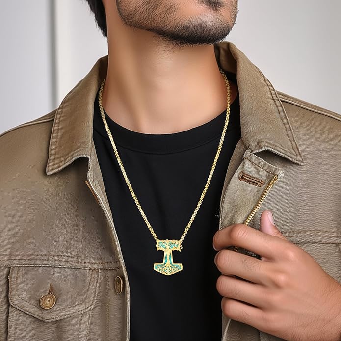 Eusense Viking Jewelry for Men Women Sterling Silver 925 Mjolnir Thors Hammer Pendant Celtic Cross Necklace Wolf Odin Raven Freya Goddess Norse Pagan Compass Vegvisir Yggdrasil Nordic Viking Necklaces Gifts