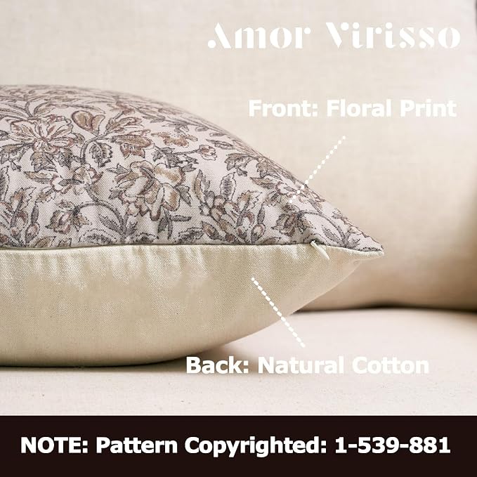 Amor Virisso Floral Throw Pillow Covers 24x24 Set of 2 Vintage Block Print Pillow Covers Decorative Pillow Covers Couch Pillows for Living Room Farmhouse Accent Sofa Pillows, Red/Sand