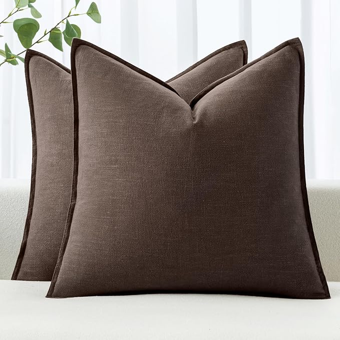 MIULEE Decorative Linen Pillow Covers 18x18 Inch Reddish Brown | Boho Farmhouse Neutral Couch Throw Pillows for Bed, Pack of 2 Accent Modern Pillowcases, Sofa Livingroom Home Decor