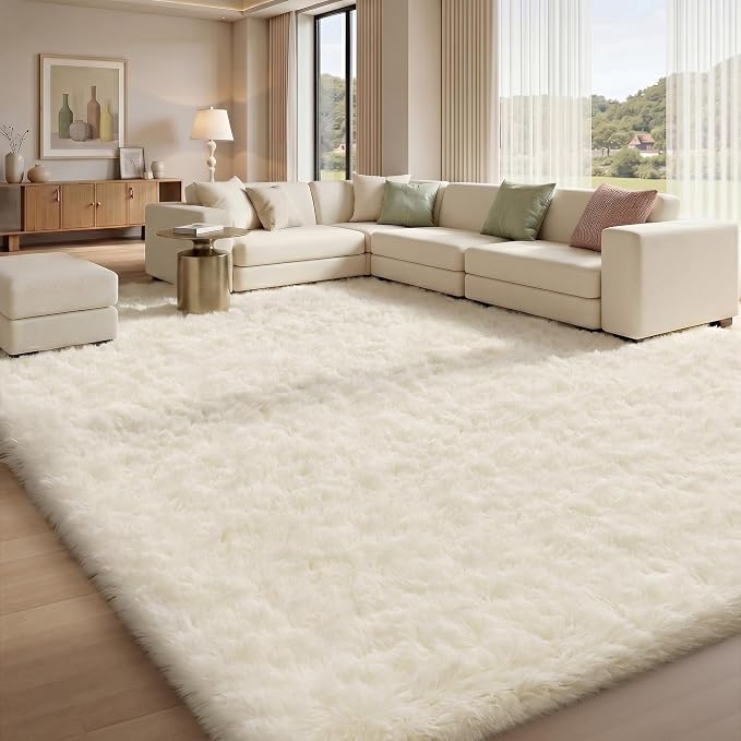 Sour Lemon Area Rugs 9x12 Living Room, Cream Large Area Rug Shag Shaggy Carpet Soft Plush Furry Bedside Rug, Machine Washable Area Rugs for Bedroom Kids Girls Boys Home Decor Anti Slip