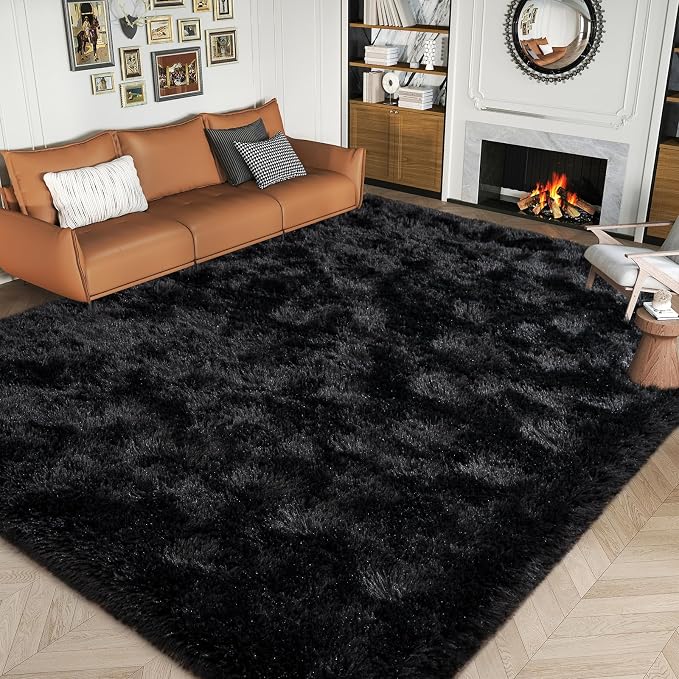 Dssimo Black Rug for Bedroom Living Room, 6x9 Soft Shaggy Area Rugs | Large Plush Fluffy Upgrade Non-Slip Black Rugs for Classroom Nursery Kids Room Dorm Room Home Decor, Indoor Floor Carpet