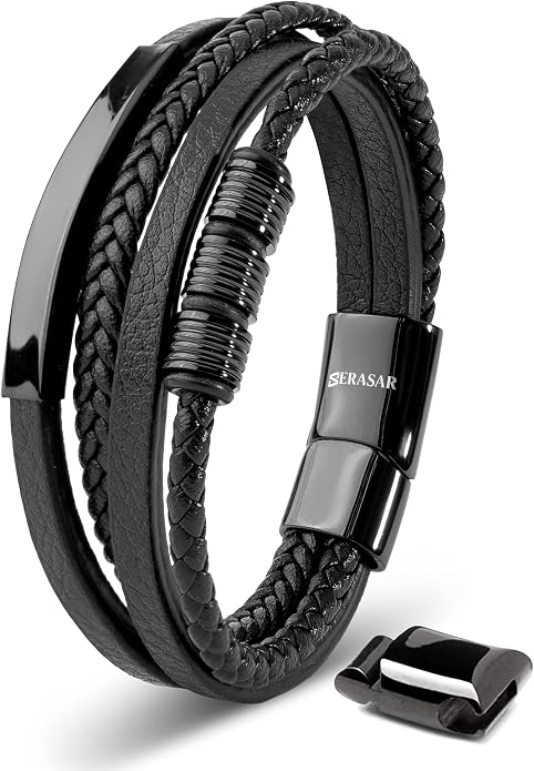 SERASAR Premium Leather Bracelet Men | Stainless Steel Magnetic Clasp | Three Colors | Jewelry Box Included