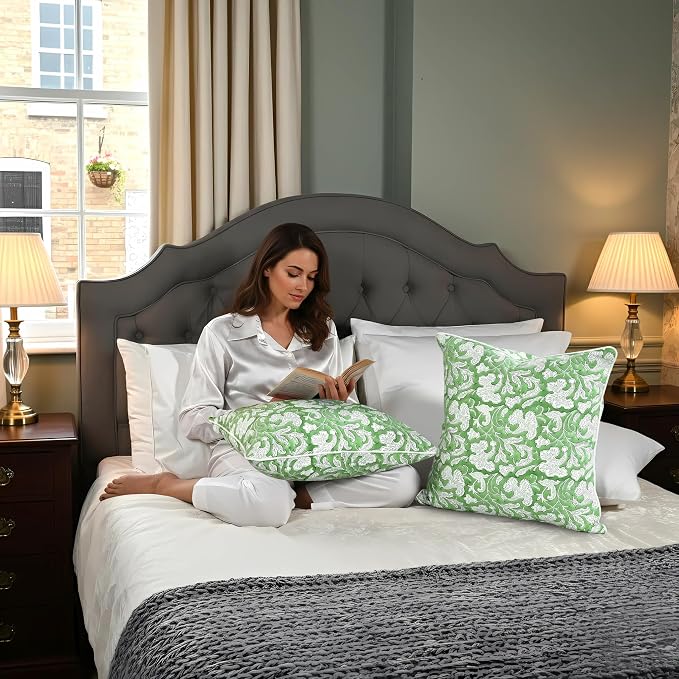 Ridhi Block Print Sage Green Pillow Cover 20" x 20" (Pack of 2) Decorative Couch Pillows for Living Room, Farmhouse Chic Boho Cute Outdoor Pillows Covers Gifts for Spring, Mother's Day