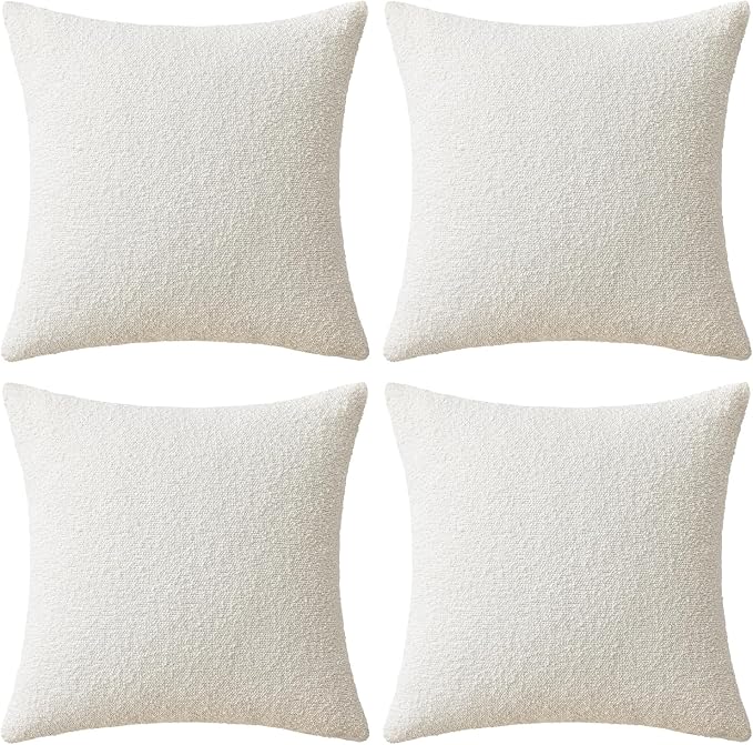 MIULEE Decorative Boucle Throw Pillow Covers 20x20 Inch White Set of 4 | Textured Accent Pillow Cases Soft Couch Cushion Covers for Modern Farmhouse Boho Sofa Bed Livingroom Home Decor