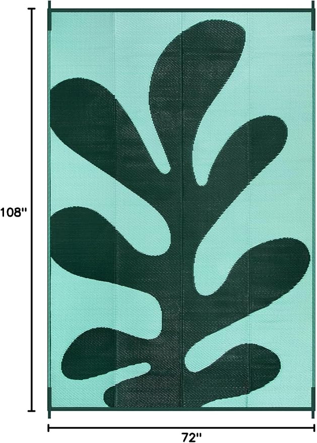 Lahome Plastic Coastal 6x9 Outdoor Rugs for Patios, Cartoon Coral Camping Rugs for Outside Your Rv, Stain Resistant Lightweight Carpet for Beach Picnic Deck, Green 6'x9'