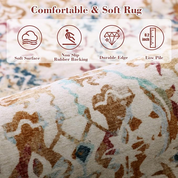 Deerly Beige Colorful Neutral Large Area Rug 9x12 for Living Room, Washable Rug for Dining Room Bedroom, Anti-Slip Low-Pile and Soft Accent Rug Farmhouse Office Home Decor Light Green