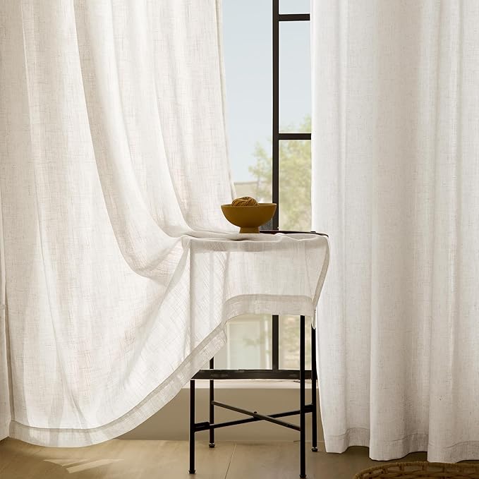 102 inch Long Linen Curtains 2 Panels for Living Room Back Tab Cream Ivory Light Filtering Semi Sheer Curtain 102 inches Long Boho Farmhouse Linen Drapes Floor to Ceiling Length 8 FT 60x102