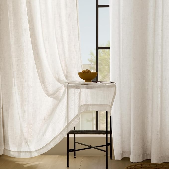 96 inch Long Linen Curtains 2 Panels for Living Room Back Tab Cream Ivory Light Filtering Semi Sheer Curtain 96 inches Long Boho Farmhouse Linen Drapes Floor to Ceiling Length 8 FT 60x96