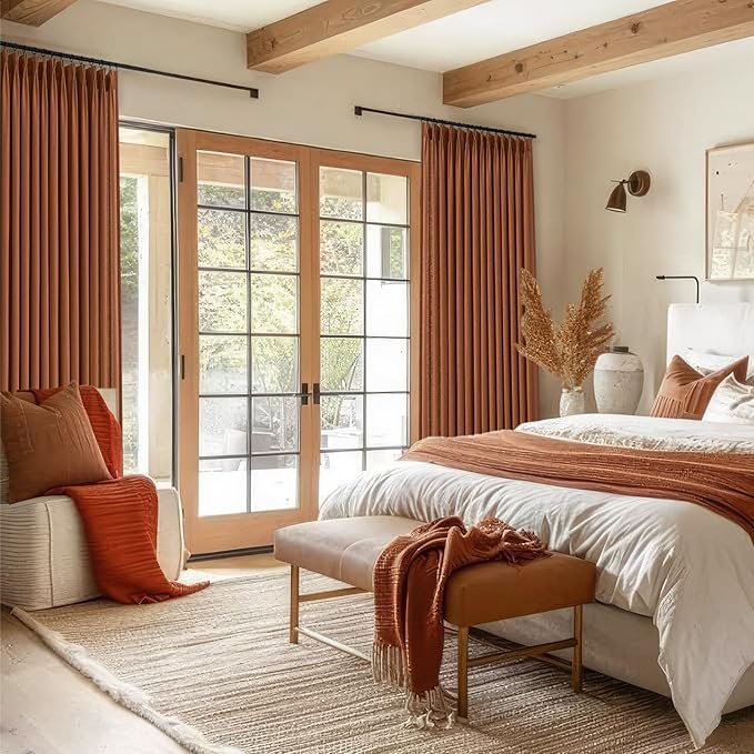 Topfinel Pinch Pleated Curtains 90 Inches Long 2 Panels Set,Rust Colored Semi Sheer Blend Fabric Farmhouse Cozy Rustic Western Home Decor Curtain Drapes for Living Room Bedroom,40x90 inch Length