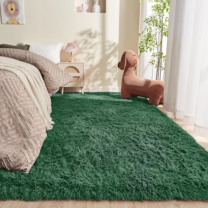 OPPODREAM 8x10 Forest Green Rugs for Bedroom, Ultra-Soft Fluffy Area Rugs for Living Room, 8 x 10 Shag Carpet for Nursery, Kids, Girl, Boy, Baby, Plush, Fuzzy, Shaggy, Cute Home Decor