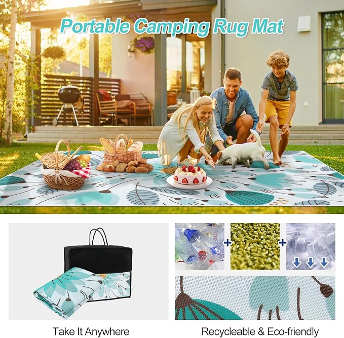 Lahome Floral Indoor Outdoor Rugs, 6x9ft Non Slip Outdoor Patio Rug for Camping Picnic, Soft Outdoor Area Rug for Balcony Deck Backyard, Washable RV Outdoor Rugs for Living Room Bedroom,Blue