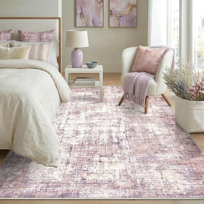 6x9 Area Rugs Washable Living Room Rug-No Slip Soft Carpets Modern Abstract Indoor Floor Stain Resistant Carpet for Bedroom Dining Room Farmhouse Nursery Home Office Pink