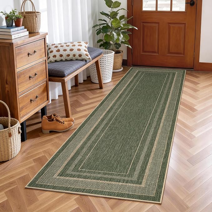 GarveeHome 2x6 Runner Rug for Hallway Modern Solid Washable Kitchen Rugs | Non Slip Modern Neutral Bordered Stain Resistant Indoor Throw Carpet for Nursery Kitchen Dining Room Entryway, Natural