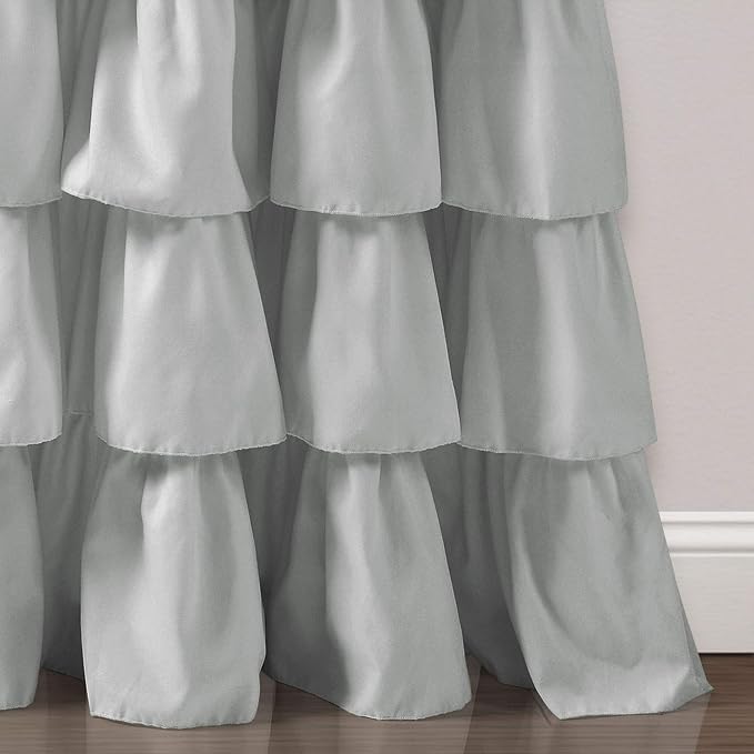 Lush Decor Light Gray Ruffle Window Curtain-Shabby Chic Farmhouse Style Panel for Living, Dining Room, Bedroom (Single), 84” x 50 L (Pack of 4)