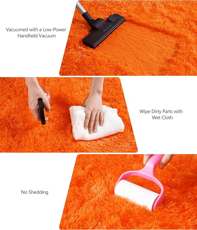 5x7 Area Rugs for Living Room, Orange Fluffy Shag Rug for Bedroom | Soft and Comfy, Fuzzy Carpet for Indoor Floor, Nursery and Kids Room, Girls, Boys Dorm Home Decor Aesthetic, Non Slip