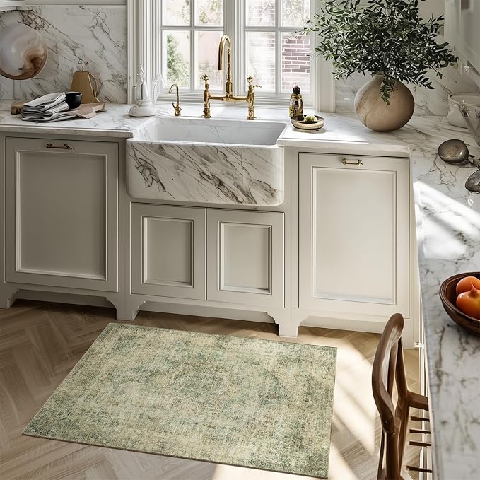 Machine Washable Area Rugs for Entryway: Door Mat Indoor Entrance 2x3 Boho Rug Vintage Distress Non-Slip Low Pile Soft Throw Carpet for High-Traffic Areas Kitchen, Hallway, Farmhouse Decor