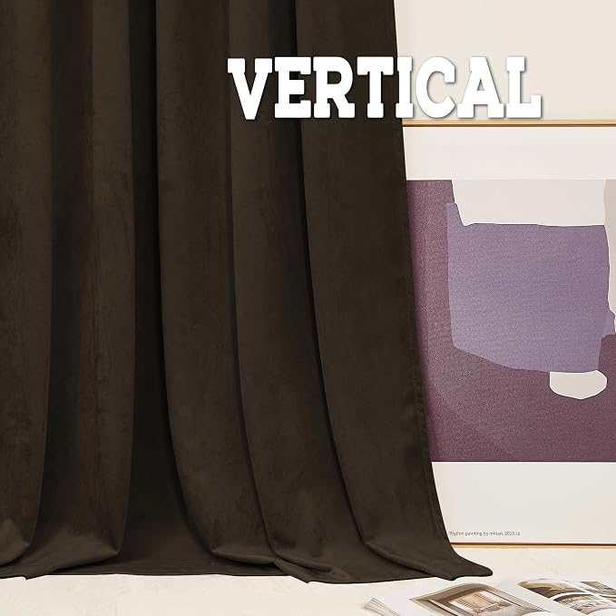 RYB HOME Brown Velvet Curtains 63 inches, Back Tab Soft Fabric Room Darkening Thermal Insulated Luxurious Home Decor Curtains for Living Room Bedroom, W 42" x L 63", 2 Panels Set