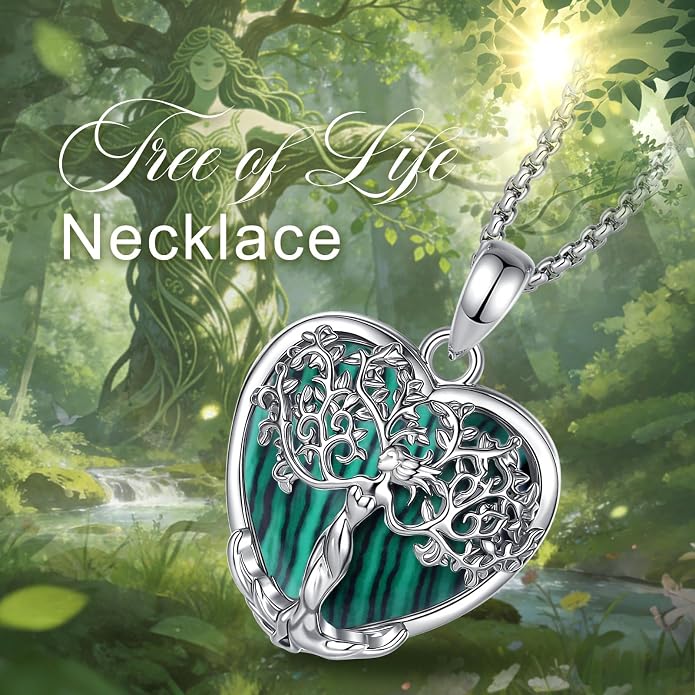 AEONSLOVE Tree of Life Necklace with Crystal for Women, Amethyst/Obsidian/Turquoise/Moonstone/Malachite Crystal Pendant Necklaces for Ladies