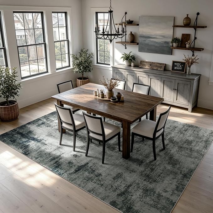 Washable Rugs 8x10 Area Rugs for Living Room,Bedroom,Dining Room-Neutral Modern Abstract Rugs with Non Slip Backing,Large Soft Carpet for High-Traffic Areas Nursery Home Office(Gray Black)