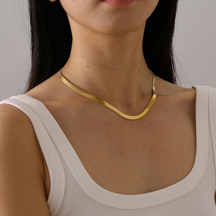 Gold Chain Necklace for Women Dainty Simple Satellite Beaded Twisted Chain Choker Necklace Everyday Jewelry Christmas Gifts