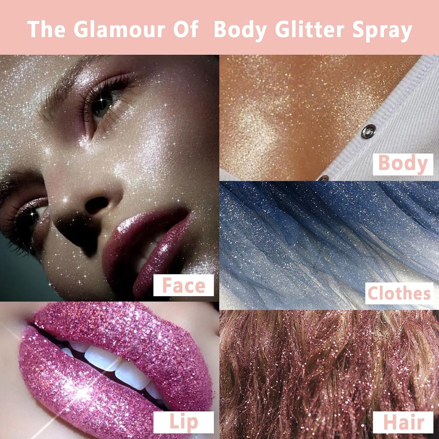 Boko Body Glitter Spray, Diamond Gold Glitter Spray for Sparkling Body Face Hair Nail Clothes, Hair Glitter Spray Body Shimmer Powder for Highlighter Makeup Festival Party Concert Rave Accessories