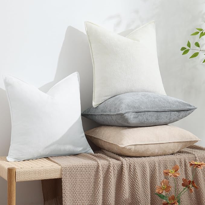 decorUhome Chenille Ultimate Gray Throw Pillow Covers 22x22 Set of 2 | Fall Soft Euro Sham Couch Decorative Modern Velvet Pillow Cases with Elegant Design for Sofa Bed Living Room Home Decor