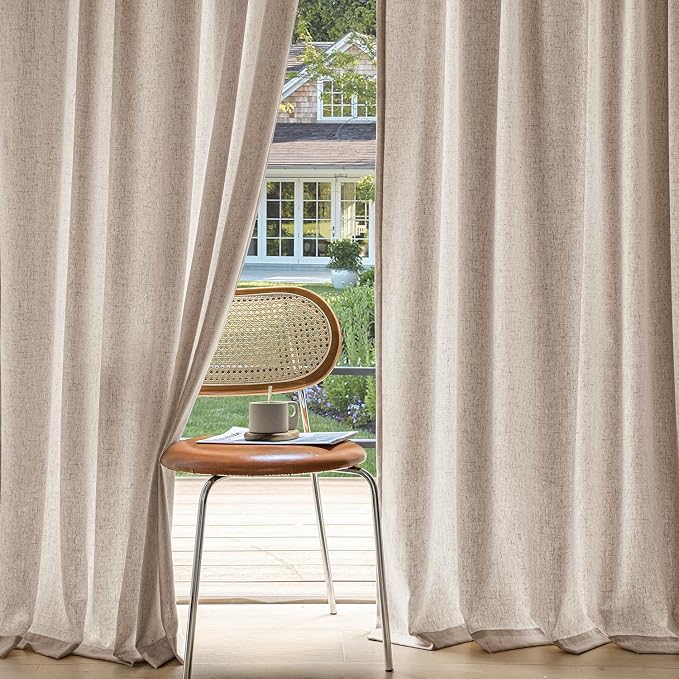 MIULEE Non-See-Through Privacy Linen Curtains 52W x 96L Inch Burlywood | 2 Panels, Light Filtering, Semi Sheer Window Curtains, Farmhouse Textured, Back Tab Drapes for Bedroom Living Room