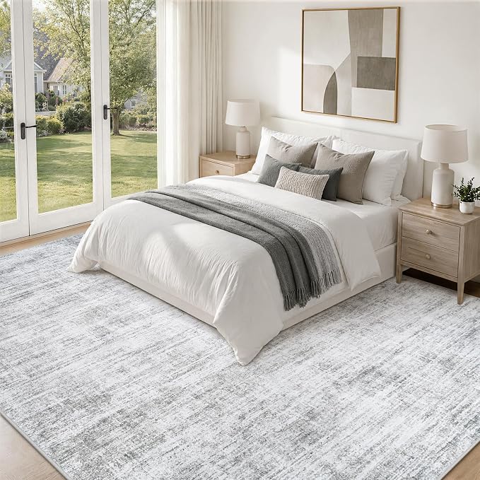 9x12 Area Rugs for Living Room Washable Rugs Neutral Abstract Large Rug Soft Modern Carpet Non-Slip Stain Resistant Low Pile Rug for Bedroom Dining Room Nursery Home Office Under Table Area Rug Grey