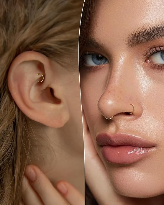 COCHARM 14K Solid Gold 18g/16g Nose Rings 16G Septum Rings Yellow Gold Tragus Helix Cartilage Conch Earring Hoops 18 Gauge Piercing Hoop