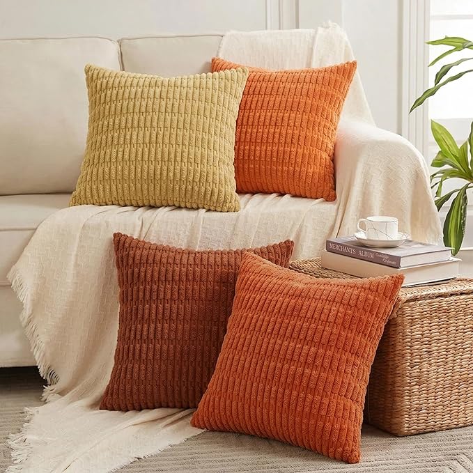 Fancy Homi 4 Packs Decorative Throw Pillow Covers for Living Room Couch Bed, Modern Farmhouse Boho Home Décor Accent Cushion Case, 12" x 12", Burnt Orange Series