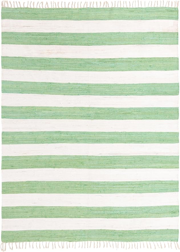 Unique Loom Chindi Rag Collection Area Rug - Striped (9' x 12' 2" Rectangle, Green and Ivory)