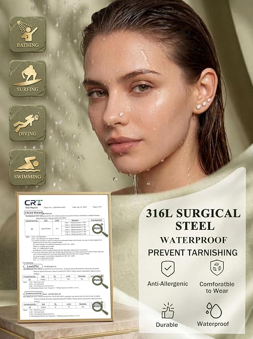 LOLIAS 4 Pairs Moissanite Flat Back Earrings Hypoallergenic-Threadless Push in Nose Rings Studs for Women Men 14K Gold Plated Surgical Steel Cartilage Helix Tragus Labret Piercing Jewelry Kit Taper Ball Grabber Tool 20G 18G 16G
