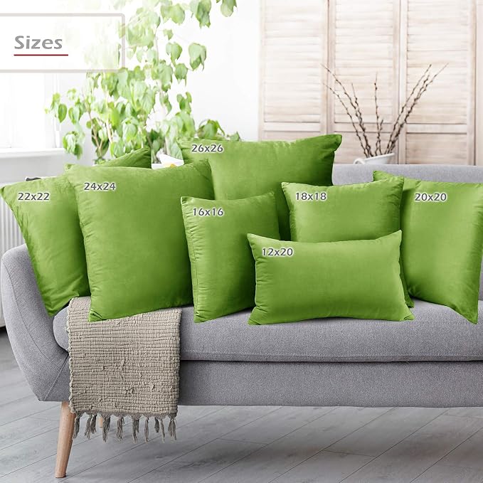 Nestl Throw Pillow Covers, Cozy Velvet Decorative Outdoor Pillow Covers 16 x 16 Inches, Soft Solid Cushion Covers for Sofa, Bed and Car, Set of 2 - Garden Green