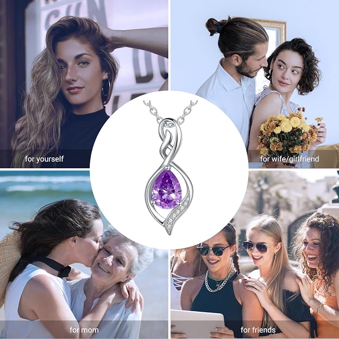 Infinity Birthstone Necklace for Women 925 Sterling Silver Dainty Infinity Pendant Jewelry Birthday Mothers Day Gifts for Mom Women Wife