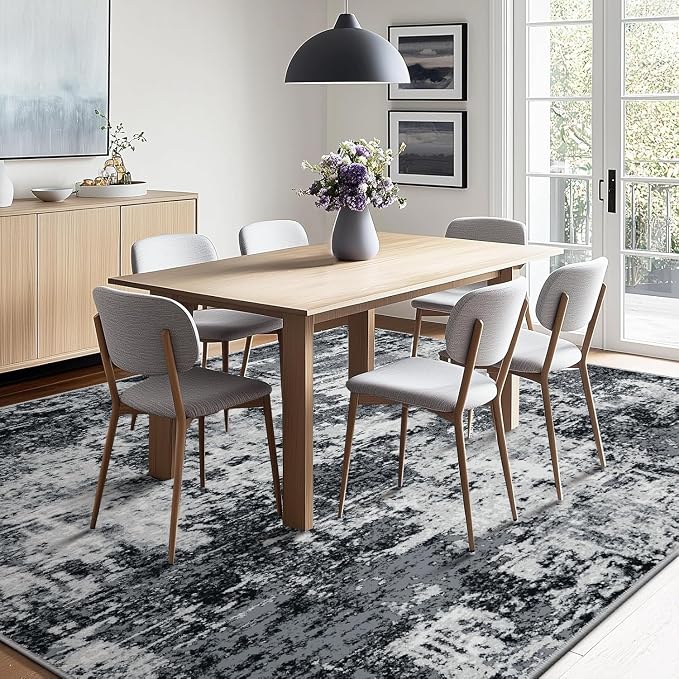 RELEANY Washable Area Rugs 4'x5' Non-Slip Modern Abstract Soft for Living Room Entryway Bedroom Kitchen, Print Pattern, Black Navy Blue Gray
