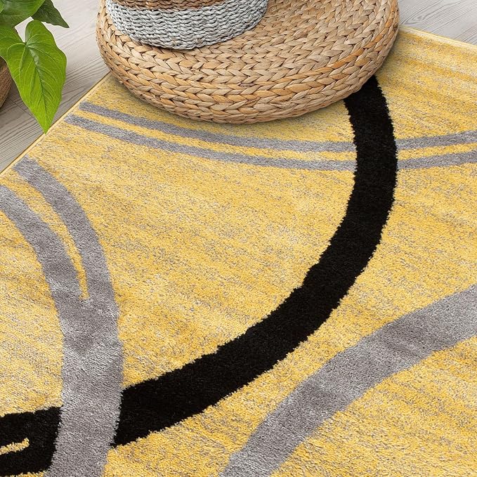 Rugshop Wavy Circles Non-Shedding Living Room Area Rug Yellow 3'3" x 5'