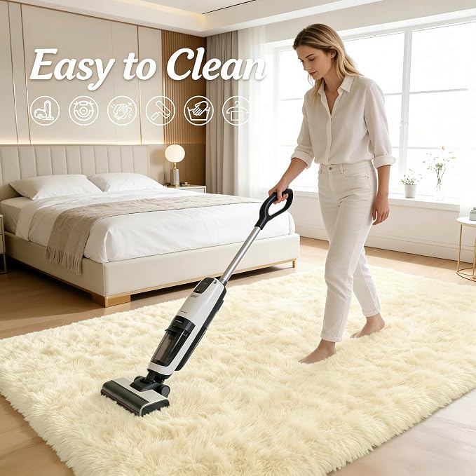 OLANLY 2x3 Machine Washable Small Bedside Rug, Soft Fluffy Shaggy Entryway Throw Rugs for Bedroom, Living Room, Indoor Floor Carpet for Kids Girls and Boys, Nursery Rooms, Home Decor Aesthetic, Cream