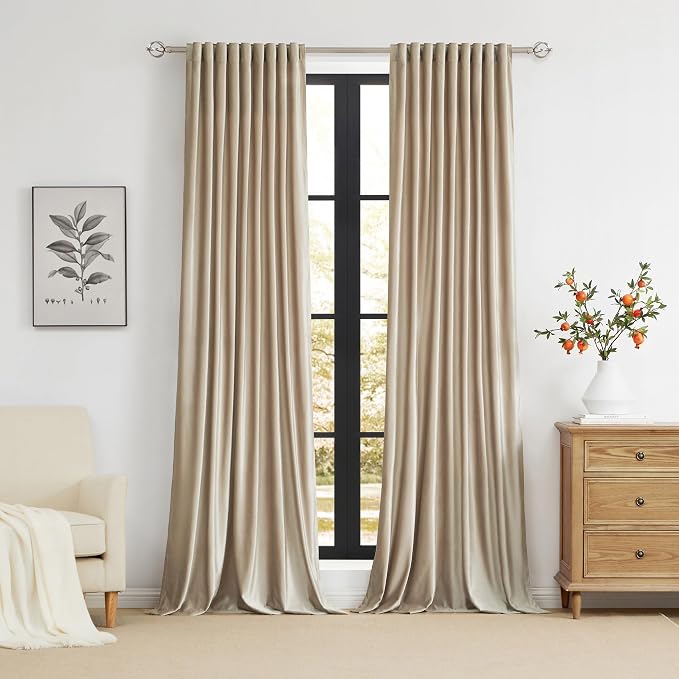 PRIMROSE Champagne Velvet Curtains 72 inch Long for Living Room,Set of 2 Panels Blackout Rod Pocket Back Tab Window Treatment Room Darkening Heavy Decorative Curtains Drapes for Bedroom