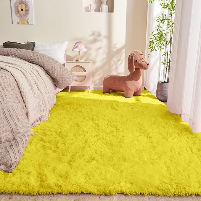 OPPODREAM 8x10 Yellow Rugs for Bedroom, Ultra-Soft Fluffy Area Rugs for Living Room, 8 x 10 Shag Carpet for Nursery, Kids, Girl, Boy, Baby, Plush, Fuzzy, Shaggy, Cute Home Decor