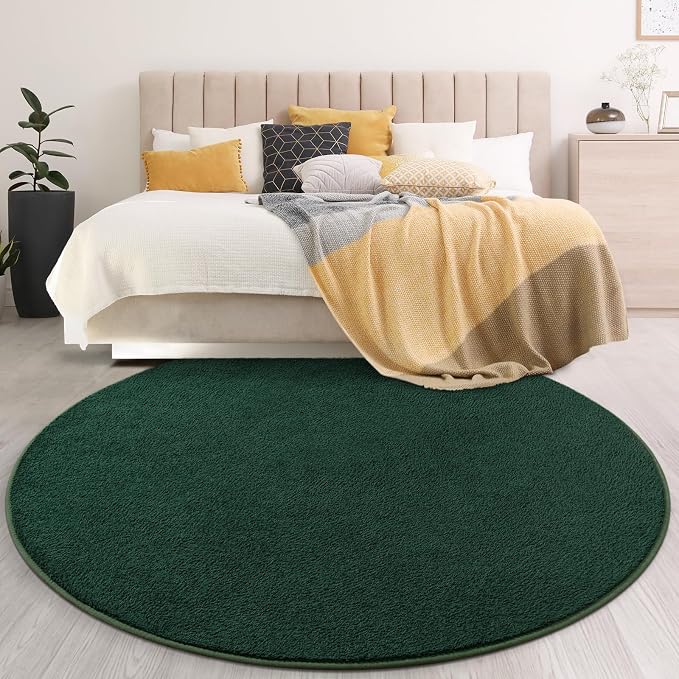 Gifeas Ultra Soft Round Area Rugs for Living Room Bedroom, 4x4 Feet Deep Green Thickened Memory Foam Modern Indoor Circle Carpets, Non-Slip Comfy Circular Rug for Boys Girls Nursery Room Home Decor
