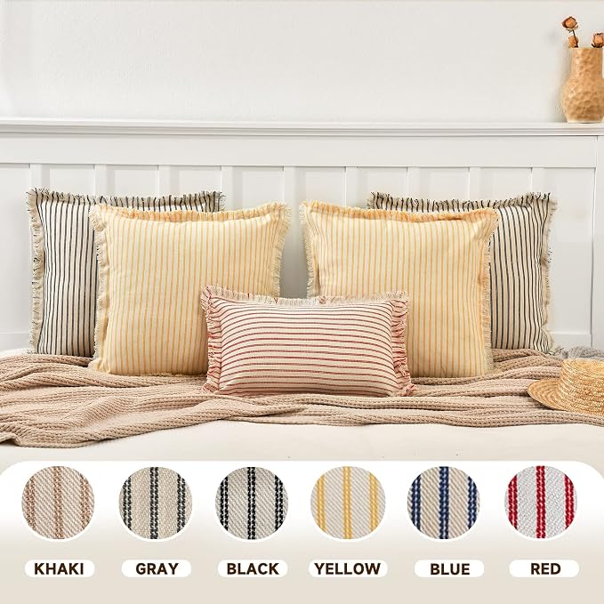 ZWJD Red Throw Pillow Covers 20x20 Set of 2 Striped Pillow Covers with Fringe Chic Cotton Decorative Pillows Square Cushion Covers for Sofa Couch Bed Living Room Farmhouse Decor