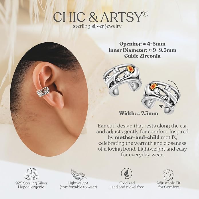 CHIC & ARTSY 925 Sterling Silver Ear Cuffs for Women, Non Piercing Clip On Cartilage Cuffs, Adjustable Fake Conch & Helix Earrings, Gold Plated & Oxidized Various Styles