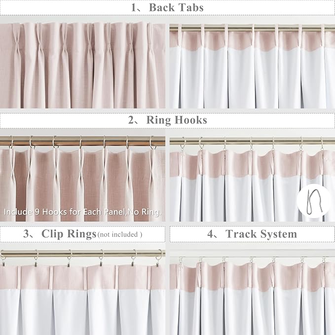 WEST LAKE Pink Bailey Pinch Pleated Full Blackut Curtains 112 Inches Length | Thermal Insulating Room Darkening Drapes for Bedroom,Modern Window Treatment with Back Tabs Hooks,40"Wx112"L(Pack of 2)